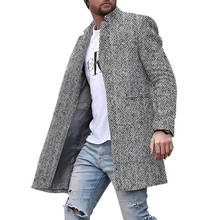 Шерстяная ветровка мужская s 2020 куртка мужская приталенная ветровка средней длины мужское зимнее текстурированное теплое пальто Homme размера плюс 2024 - купить недорого