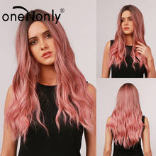 oneNonly Long Ombre Pink Natural Wave Synthetic Wigs with Dark Roots Middle Part for Women Cosplay Daily Hair Heat Resistant 2024 - buy cheap