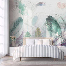 Milofi custom large 3D printing wallpaper mural Nordic minimalist watercolor feather abstract line bedroom background wall 2024 - buy cheap