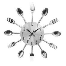 XNCH Kitchen Stainless Steel Cutlery Wall Clock Spoon Fork Creative Quartz Wall Mounted Clocks Modern Design Decorative Horloge 2024 - buy cheap