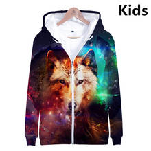 3 To 14 Years Kids Hoodie Space Galaxy 3D Wolf Printed Zipper Hoodies boy/girls Sweatshirt Long Sleeve Jacket Coat Teen Clothes 2024 - buy cheap