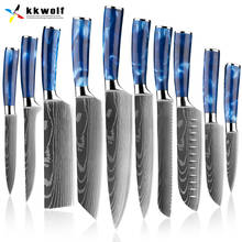 KKWOLF Kitchen Chef Knife Set 7Cr17 Stainless Steel Santoku Knife Meat Cleaver Ergonomic Design Blue Resin Handle Cooking Tool 2024 - buy cheap