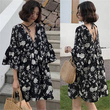 V-neck Beach Dress For Women Clothing 2022 Summer New Seaside Holiday Half-sleeved Female Chiffon Floral Dress aq201 2024 - buy cheap