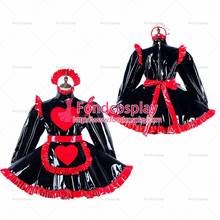 Fondcosplay-vestido negro de pvc pesado para adulto, uniforme con cierre, delantal con corazón, disfraz hecho a medida, sexy, sissy maid, G2193 2024 - compra barato