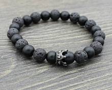 Corona de cobre gdf2 de 8mm, brazalete de Onyx, Yoga, hilo elástico ajustado, piedra de lava volcánica negra natural 2024 - compra barato