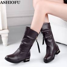 ASHIOFU-Botas de tacón de bloque hechas a mano para mujer, botines de piel sintética para fiesta, graduación, talla grande 2024 - compra barato