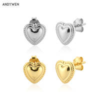 ANDYWEN 925 Sterling Silver Gold Heart Piercing Stud Earring Rock Punk Wedding Piercing Fashion Jewelry Rock Punk Jewelry 2024 - buy cheap