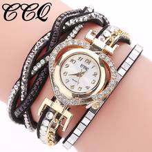 CCQ Brand Women Gold Crystal Bracelet Watch Casual Luxury Leather Clock Female Quartz Wristwatches Relogio Feminino 2024 - buy cheap