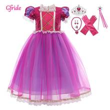 Vestido de Rapunzel para niñas, disfraz de princesa, lentejuelas de lujo, manga de encaje, fiesta de Halloween, baile, ropa de 2 a 10 años 2024 - compra barato