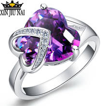 2 вида цветов, модное винтажное кольцо больших размеров с сердцем, фиолетовое/синее Кристальное кольцо для женщин, платья для девочек, кольцо для вечеринки для любимой/девушки 2024 - купить недорого