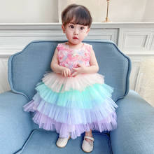 Vestido de princesa infantil feminino, vestido de malha sem mangas para bebês recém-nascidos, roupas de aniversário de 1 ano, vestido tutu para festa 2024 - compre barato