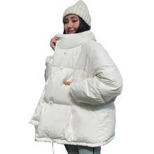Korean Style 2020 Winter Jacket Women Stand Collar Solid Black White Female Down Coat Loose Oversized Womens Short Parka 2024 - buy cheap