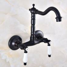 Oil Rubbed Bronze Bathroom Basin Swivel Spout Faucet Wall Mounted Dual Ceramic Handles Vessel Sink Mixer Taps znf836 2024 - buy cheap