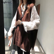 Sweater Vest Women V-neck Loose Solid All-match Knitting Korean Style Autumn Sleeveless Chic Fashion Students Womens Leisure New 2024 - buy cheap