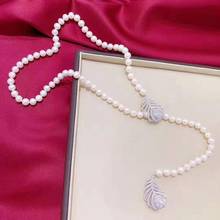 Collar de circón con micro incrustaciones de perlas blancas de agua dulce, joyería de moda, 90-100cm, 7-8mm 2024 - compra barato
