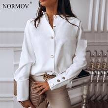 Блузка NORMOV Женская с длинным рукавом, Модная элегантная белая однотонная рубашка на пуговицах, весна 2020 2024 - купить недорого