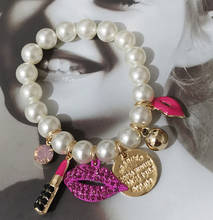 Red Lips Lipstick Pearls Jewelry Pulseiras Bracelet Ladies Accessories 2024 - buy cheap