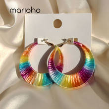 Marioho-pendientes de aro de rafia para mujer, aretes redondos geométricos Multicolor, joyería de fiesta 2024 - compra barato