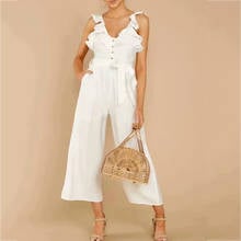 Foridol Ruffle Sleeveless Button White Jumpsuits Overalls Wide Leg Hollow Out Backless Jumpsuit Beach Summer Casual Playuist 2024 - buy cheap