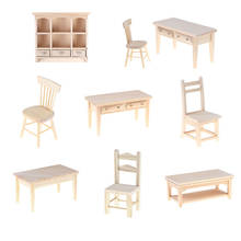 Mobília em miniatura para casa de bonecas, cadeira de cozinha em madeira 1:12 para crianças e brincar de fingir, mini cadeira de casa de boneca, mesa 2024 - compre barato