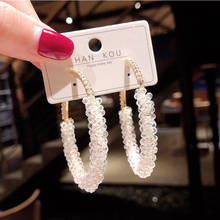 Корейские новые модные большие серьги-кольца золотого цвета для женщин с кристаллами бусинами эффектные круглые серьги ювелирные изделия серьги 2024 - купить недорого