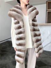 Arlenesain-Chaleco largo de piel de chinchilla, color gris, con cuello vuelto 2024 - compra barato