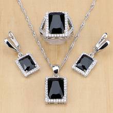 Women 925 Sterling Silver Jewelry Black CZ White Birthstones Jewelry Set Wedding Earrings/Pendant/Necklace/Ring Dropshipping 2024 - buy cheap