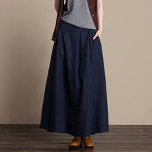 Free Shipping 2021 New Linen Fashion Long Maxi A-line Skirts For Women Elastic High Waist Summer Linen Skirts Blue Brown Black 2024 - buy cheap