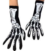 Guantes con estampado de esqueleto para mujer, mitones de nailon con dedos completos, informales, negros, a la moda, 2021 2024 - compra barato