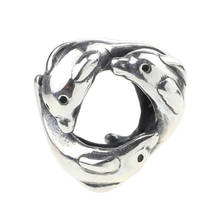 925 Sterling Silver Charm Dolphins Circle Bead European Style Fit Snake Chains& Necklaces Bracelet DIY 2024 - buy cheap