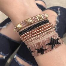 Bluestar pulseira feminina de estrela miyuki, bracelete feminino de ouro rosa, joias com braçadeira feita à mão de cobre, moda feminina 2024 - compre barato