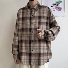 Spring Cotton Plaid Shirt Men's Fashion Retro Brown Casual Shirt Men Streetwear Wild Loose Long-sleeved Shirts Mens M-XL 2024 - buy cheap