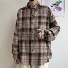 Camisa a cuadros de algodón para hombre, ropa de calle informal de moda Retro marrón, salvaje, suelta, de manga larga, M-XL 2024 - compra barato