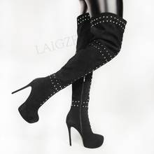 LAIGZEM Studded Women Thigh High Platform Boots Zipper High Heels Boots Donne Stivali Vrouwen Schoenen Size 44 46 47 49 50 52 2024 - buy cheap