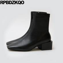 Botas cortas de piel auténtica para mujer, botines de marca de lujo a la moda, con tacón grueso y alto, punta cuadrada, color blanco, 2021 2024 - compra barato