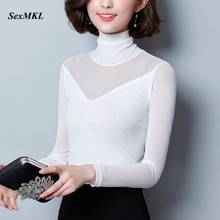 Plus Size Turtleneck White Blouse Women 2020 Fashion Mesh Long Sleeve Tops and Blouses Office Lady Korean Casual Black Shirts 2024 - buy cheap