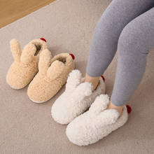 Pantufas femininas de algodão de coelho, chinelos fofos antiderrapantes e quentes para interior e exterior, sapatos de casa 2024 - compre barato