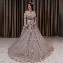 Изготовленное на заказ свадебное платье с бусинами, марокканский кафтан, сексуальное платье невесты с V-образным вырезом, аппликацией и кристаллами, с длинным шлейфом, Дубай, арабский 2024 - купить недорого