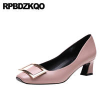 Black Ladies High Heels Thick Gray Chunky Dress Shoes Women Block Size 4 34 European Pumps Medium Retro Square Toe Metal Pink 2024 - buy cheap