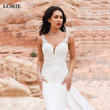 LORIE-vestido de novia de sirena sin mangas, prenda Sexy con apliques de encaje, ilusión trasera, tren largo, hecho a medida 2024 - compra barato