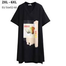 Vestido de verano informal de manga corta para mujer, camiseta elegante de algodón, color negro, talla grande 6XL, 5XL, 4XL, 3XL, 2XL 2024 - compra barato