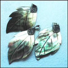 natural shell pendants with rhinestone leaf shape size 65x45mm top fashion diy jewelry components black colors mother of pearl 2024 - buy cheap