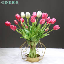 Buquê de tulipas índigo-(3 flores + 2 bud), buquê roxo com toque real de silicone para decoração de festas de casa de alta qualidade, flor artificial e dropshipping 2024 - compre barato