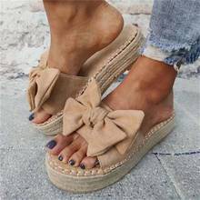 Sandalias de plataforma para mujer, zapatos de cuña de Color sólido, con nudo de mariposa, para verano 2024 - compra barato