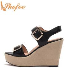 Black Platform High Wedge Heels Sandals Open Toe Women Large Size 41 42 For Ladies Fashion Mature Buckle Strap Shoes Shofoo 2024 - buy cheap