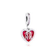 Fits for Pandora Charms Bracelets Double Happiness Heart Hanging Beads 100% 925 Sterling Silver Jewelry Free Shipping 2024 - buy cheap