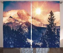 США занавески горы в Colorado американская идиллическая природа солнце снежные холмы и деревья гостиная спальня окно шторы Синий 2024 - купить недорого