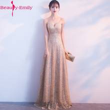 Beauty Emily V Neck Spaghetti Strap Evening Dress 2020 Heavy Sequined Sleeveless Zipper Back Gold Formal Party Dress 2024 - buy cheap