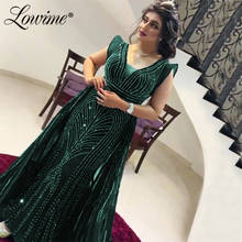 Vestido de noche árabe de Dubái para mujer, traje de fiesta con cuello de pico, color azul marino, Borgoña, verde, Oriente Medio 2024 - compra barato
