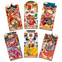 6PCS Chinese Red Envelopes with Thickened Golden Patterns Cartoon Cow for Chinese New Year, Spring Festival, Lucky Money Packet 2024 - buy cheap